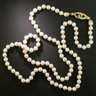 Estate Opera Length Cultured Pearl Strand with Diamond Clasp - 3
