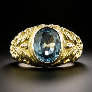 Estate Ornately Carved 4.20 Carat Sapphire Ring - 2