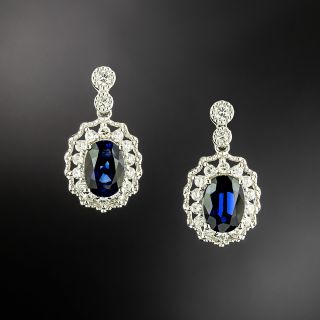 Estate Oval Sapphire and Diamond Drop Earrings - GIA - 2