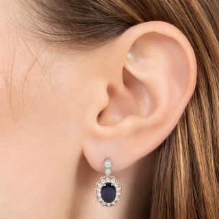 Estate Oval Sapphire and Diamond Drop Earrings - GIA