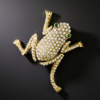 Estate Pavé Diamond and Emerald Frog Brooch - 2