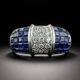 Estate Pavé Diamond and Invisibly Set Sapphire Band Ring, Size 7 - 2
