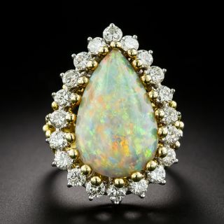 Estate Pear-Shape Opal and Diamond 18K Cocktail Ring - 3