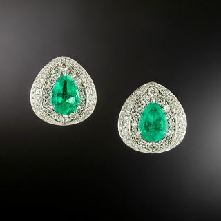 Estate Pear-Shaped Emerald and Diamond Earrings - GIA (F1) - 4
