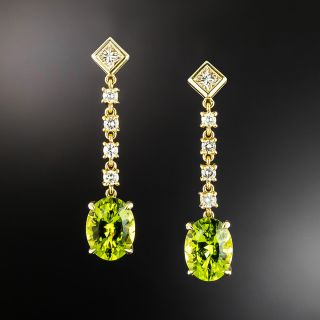 Estate Peridot and Diamond 18K Dangle Earrings - 2