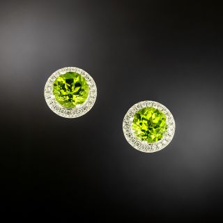 Estate Peridot and Diamond Halo Earrings - 2
