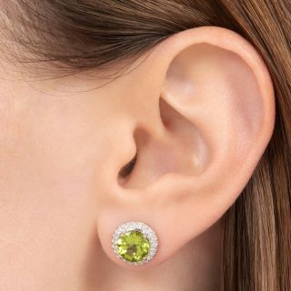 Estate Peridot and Diamond Halo Earrings