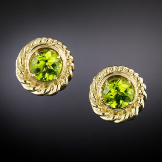 Estate Peridot Gold Twist Frame Earrings - 2