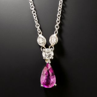 Estate Pink Sapphire and Diamond Drop Necklace - 3
