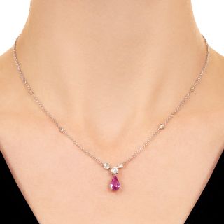 Estate Pink Sapphire and Diamond Drop Necklace