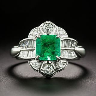 Estate Platinum Emerald and Diamond Ring - 3