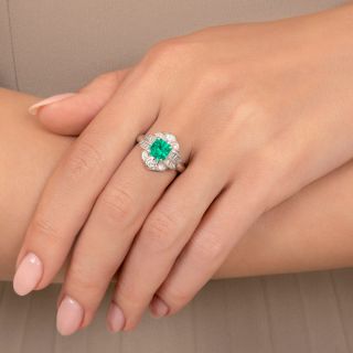 Estate Platinum Emerald and Diamond Ring