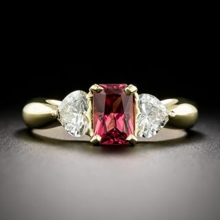 Estate Red Spinel and Heart-Shaped Diamond Ring - 3