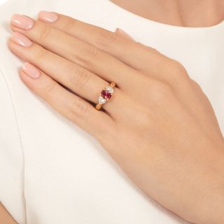 Estate Red Spinel and Heart-Shaped Diamond Ring