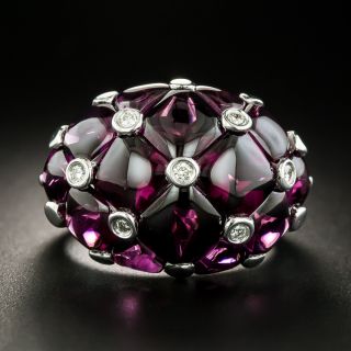 Estate Rhodolite Garnet and Diamond Dome Ring - 2