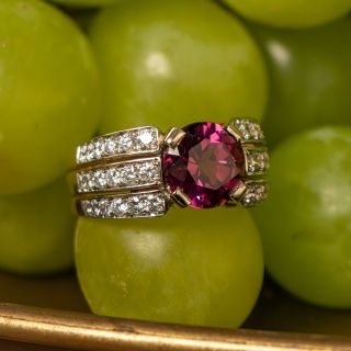 Estate Rhodolite Garnet and Diamond Ring