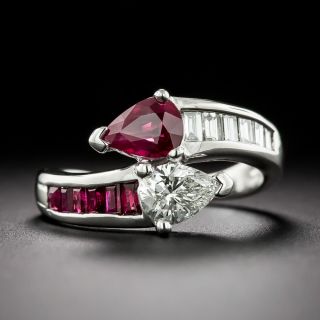 Estate Ruby and Diamond Bypass Ring - 3