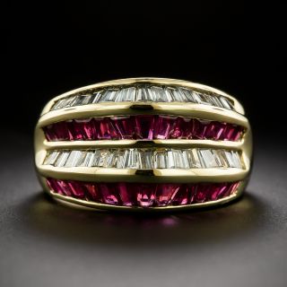 Estate Ruby and Diamond Four-Row Band Ring - 3