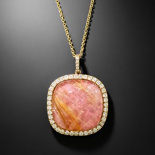Estate Rutilated Cherry Quartz and Diamond Pendant - 2