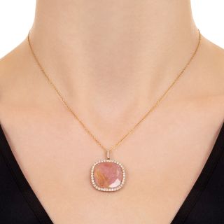Estate Rutilated Cherry Quartz and Diamond Pendant
