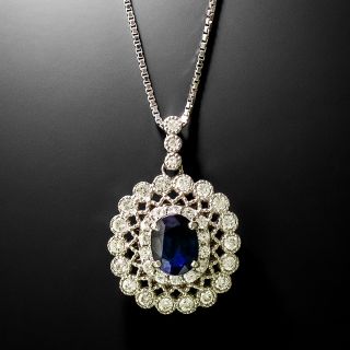 Estate Sapphire and Diamond Double-Halo Necklace - GIA - 3