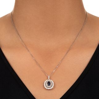 Estate Sapphire and Diamond Double-Halo Necklace - GIA