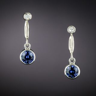 Estate Sapphire and Diamond Drop Earrings - 2