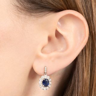 Estate Sapphire and Diamond Drop Earrings - GIA