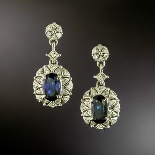 Estate Sapphire and Diamond Fancy Halo Earrings - GIA - 2