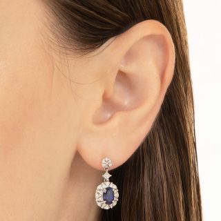 Estate Sapphire and Diamond Fancy Halo Earrings - GIA
