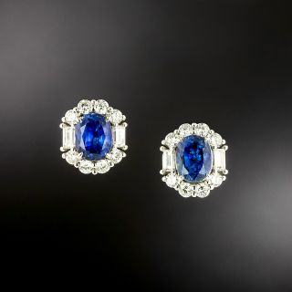 Estate Sapphire and Diamond Halo Earrings - GIA - 2