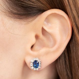 Estate Sapphire and Diamond Halo Earrings - GIA
