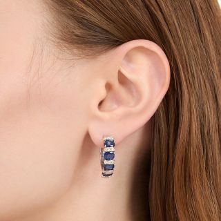 Estate Sapphire And Diamond Hoop Earrings 