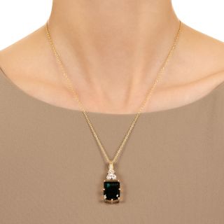 Estate Shield Shaped Green Tourmaline and Diamond Pendant 