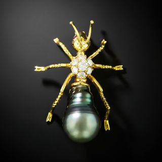 Estate South Sea Pearl and Diamond Ant Brooch - 2
