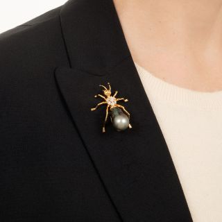 Estate South Sea Pearl and Diamond Ant Brooch