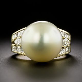 Estate South Sea Pearl and Diamond Ring, Italian - 2