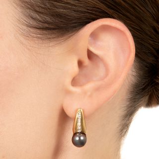 Estate Tahitian Pearl and Diamond Earrings