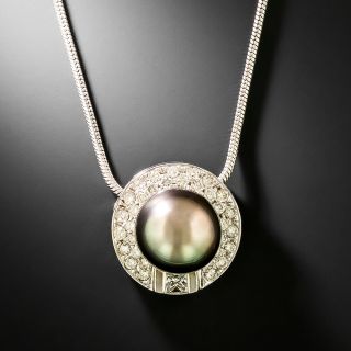Estate Tahitian Pearl and Diamond Halo Pendant - 2