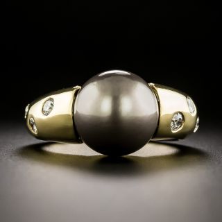 Estate Tahitian Pearl and Diamond Ring - 2