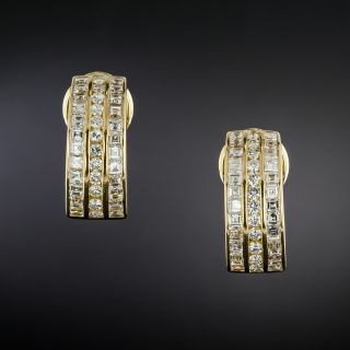 Estate Three-Row Diamond Hoop Earrings - 2