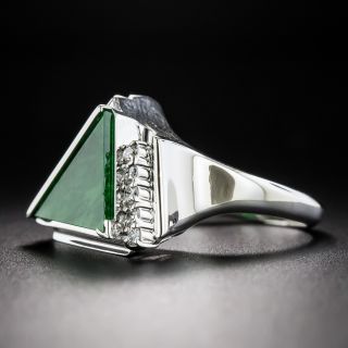 Estate Triangular Natural Jade and Diamond Ring