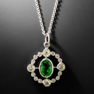 Estate Tsavorite Garnet and Diamond Pendant - 3