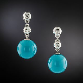 Estate Turquoise Ball Dangle Earrings - 3
