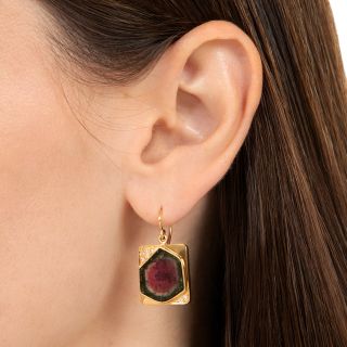 Estate Watermelon Tourmaline and Diamond Earrings