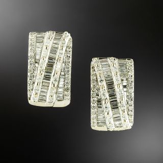 Estate Wide Diamond Half-Hoop Earrings - 2