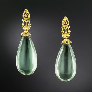 Etruscan Revival-Style Blue-Green Quartz Drop Earrings - 2