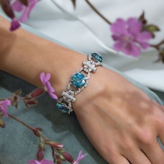 Fabulous Art Deco Blue Zircon and Diamond Bracelet