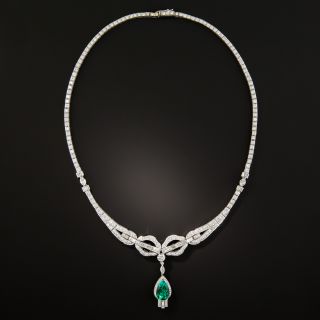 Fine 2.97 Carat Pear-Shaped Colombian Emerald and Diamond Necklace - GIA F1 - 3