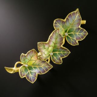 French 18K Art Nouveau Plique-à-Jour Ivy Brooch by Camille Gueyton - 2
